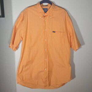 Faconnable Men's Short Sleeve Orange/White Stripe Cotton Button Up Size Large